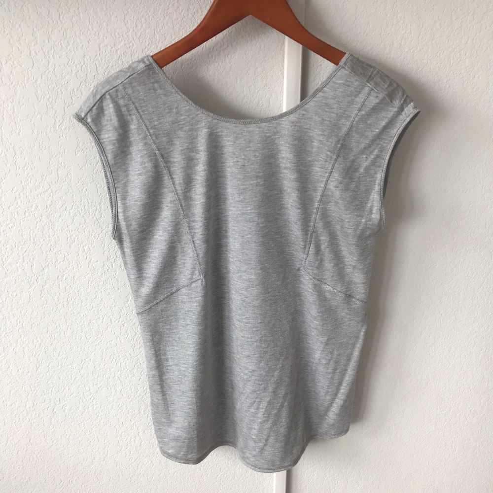 Zella Gray Shimmery Top With Crisscross Back